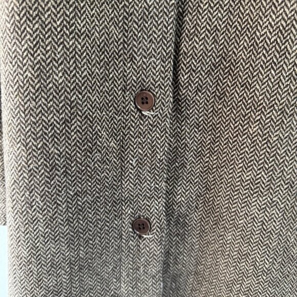 Vintage Y2K Gap Shirt Dress M Wool Tweed Chevron Brown Professor Patch Leather - Picture 4 of 10